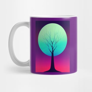 Lonely Tree Under a Blue Full Moon -Vibrant Colored Whimsical - Abstract Minimalist Bright Colorful Nature Poster Art of a Leafless Branches Mug